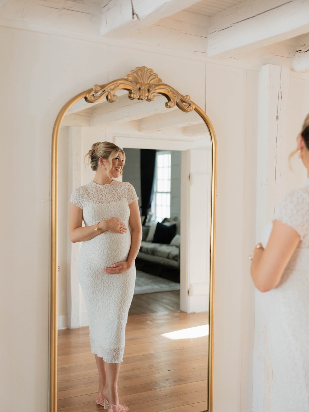 Elegant White Lace Midi Dress - Classic Short Sleeve